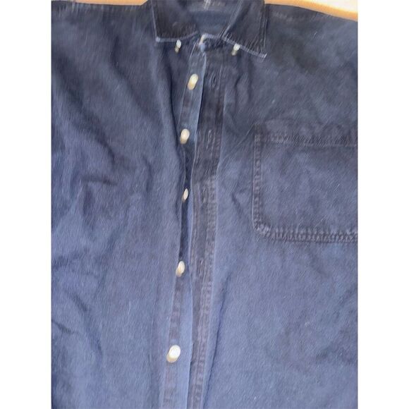 Y2K Anchor Blue Men's XL Denim Button-Up Shirt Dark Wash Long Sleeve - Picture 8 of 10